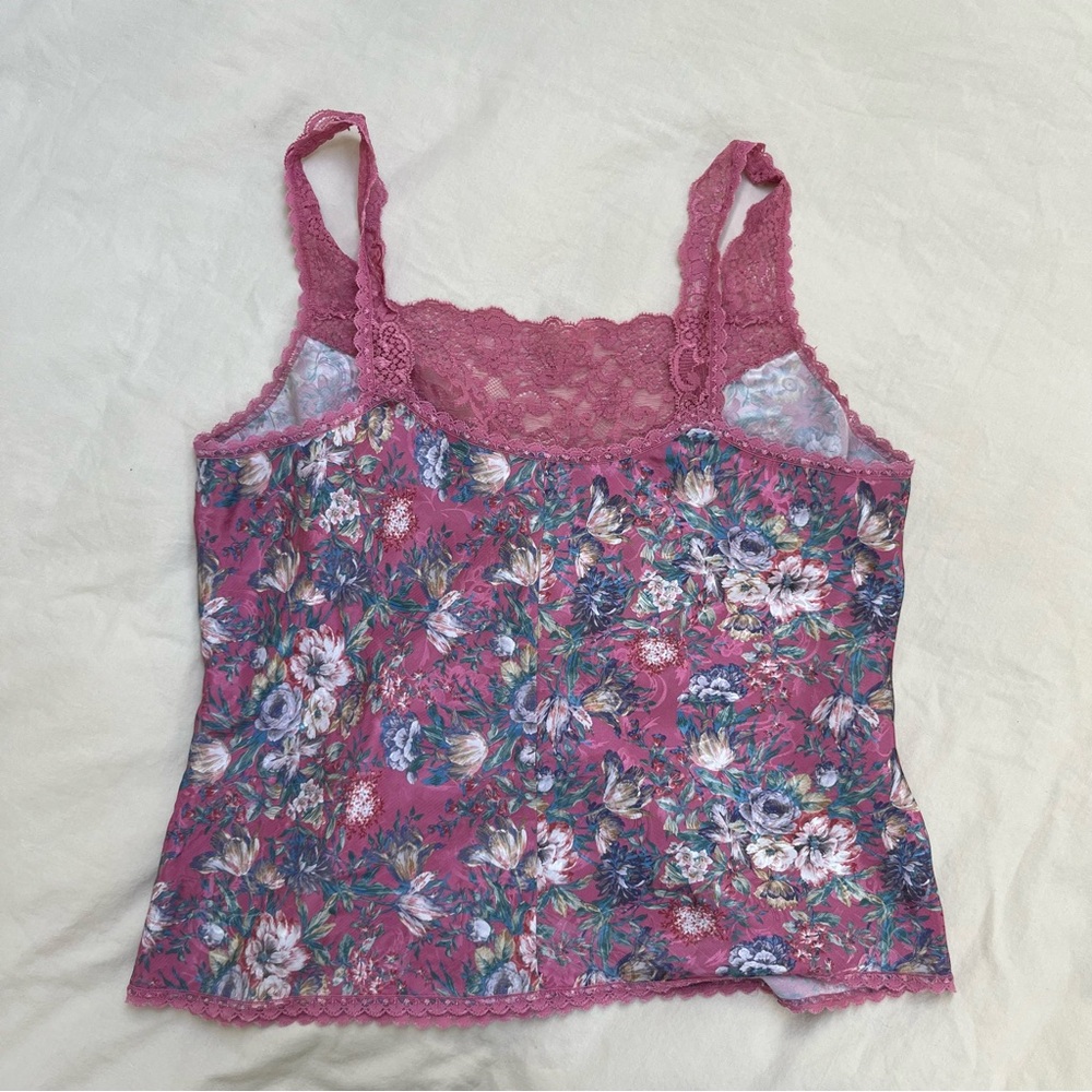 Vintage 90s Originals by Wonder Floral Satin Pink and Blue Camisole Top - Picture 2 of 4